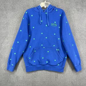 Death Row Records Hoodie‎ Mens Medium Blue Green Marijuana Leaf Pullover Graphic